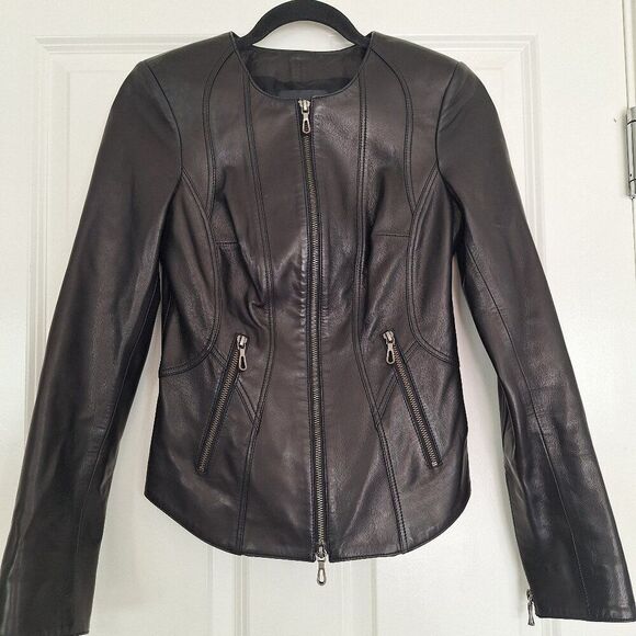 Akris Punto Black  Leather Moto Jacket size 2 - Picture 1 of 9